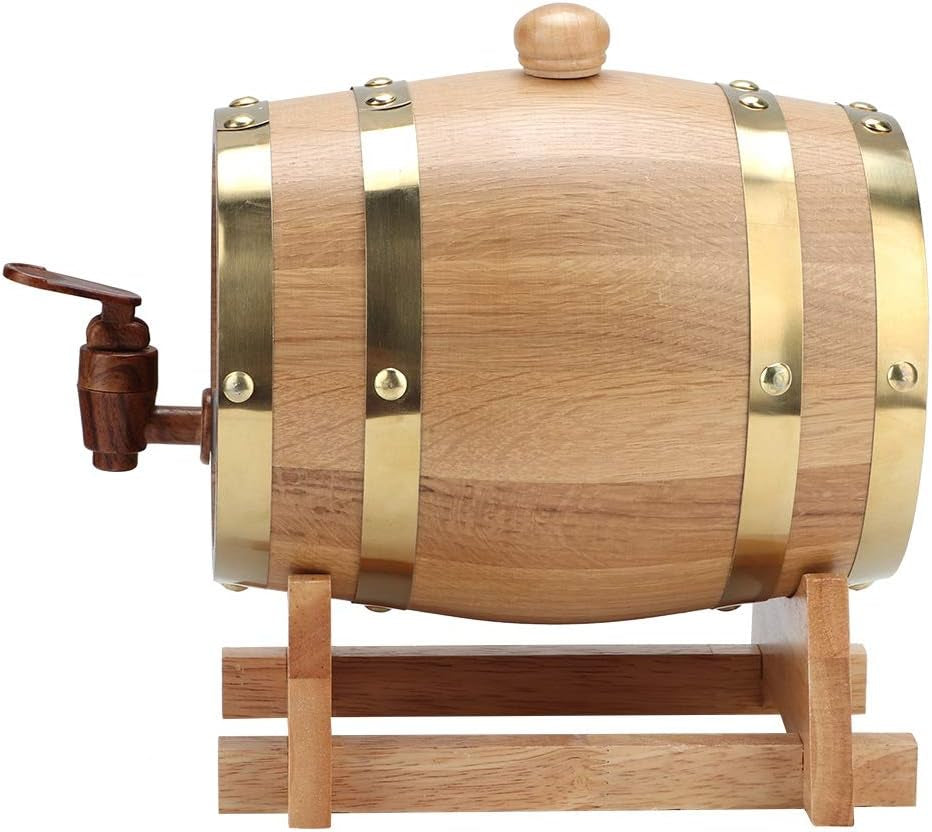 1.5L Oak Aging Barrel, Small Handcrafted Liquor Aging Barrel with Faucet and Stand, Liquor Dispenser, Aging Barrel for Whiskey, Bourbon, Wine, Tequila, Beer, Mixed Cocktail