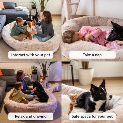 Human Dog Bed for Adults & Furry Friends | Warm & Comfortable Human Sized Dog Bed | Bean Bag Dog Bed | Giant Dog Bed for Humans & Pets | Human Size Dog Bed for Adults | Beige | Detachable Cover