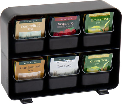 Anchor Collection, 6-Drawer Tea Bag Organizer, Removable Drawers, 10.25" L X 3.25" W X 7.75" H, Black