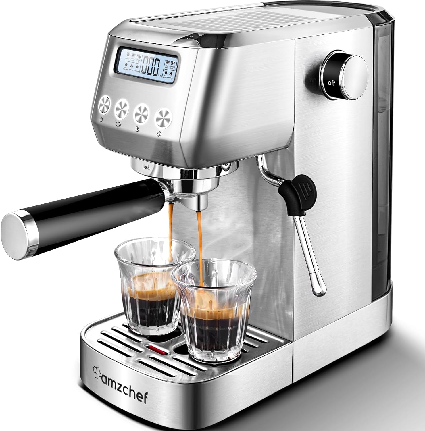 20 Bar Espresso Coffee Machines with LCD Panel and Steam Milk Frother, Compact Cappuccino and Latte Machine, All in One Coffee Machine for Home Use with 1.3L Removable Water Tank, 2 Filters