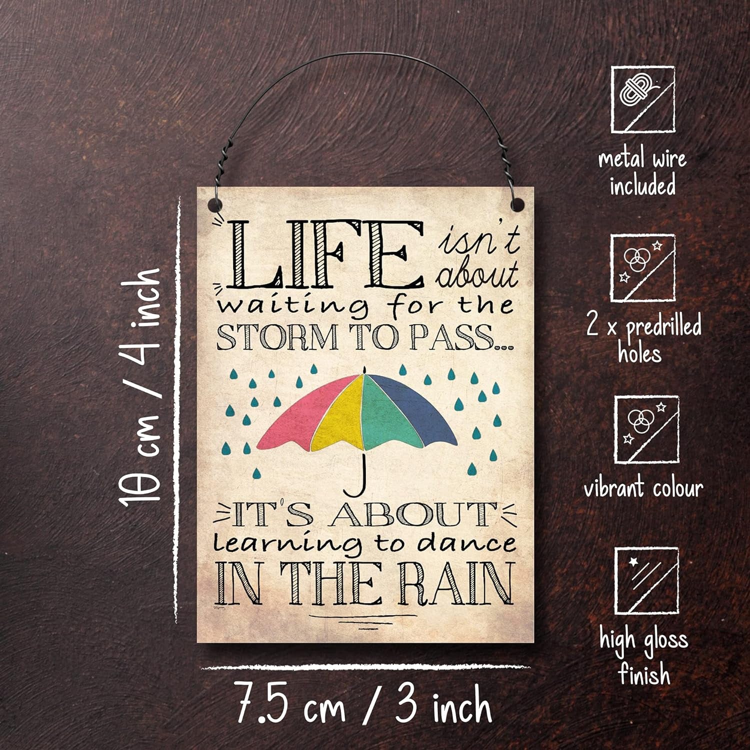 Life Isn'T about Waiting for the Storm to Pass Inspirational Quote Wall Metal Small Plaque Sign Friendship Gift Size 4X3 Inch