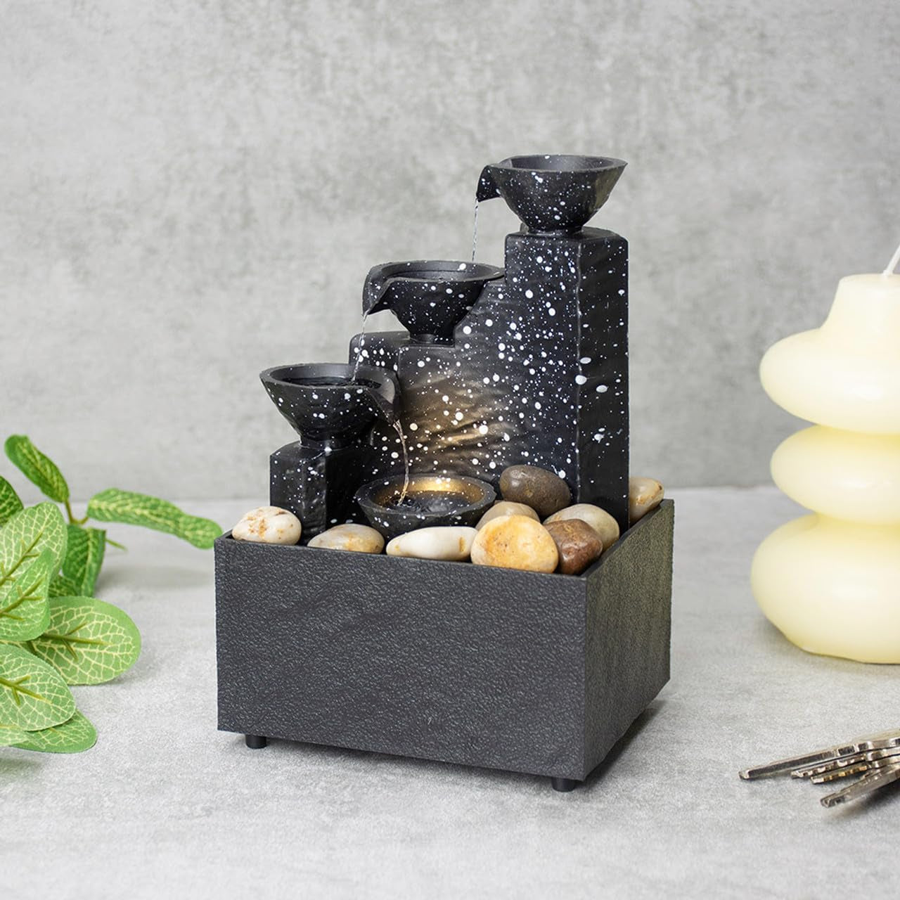 Well Being Tabletop Cascading Water Fountain - Four Bowls Zen Feng Shui Indoor Relaxation Water Feature