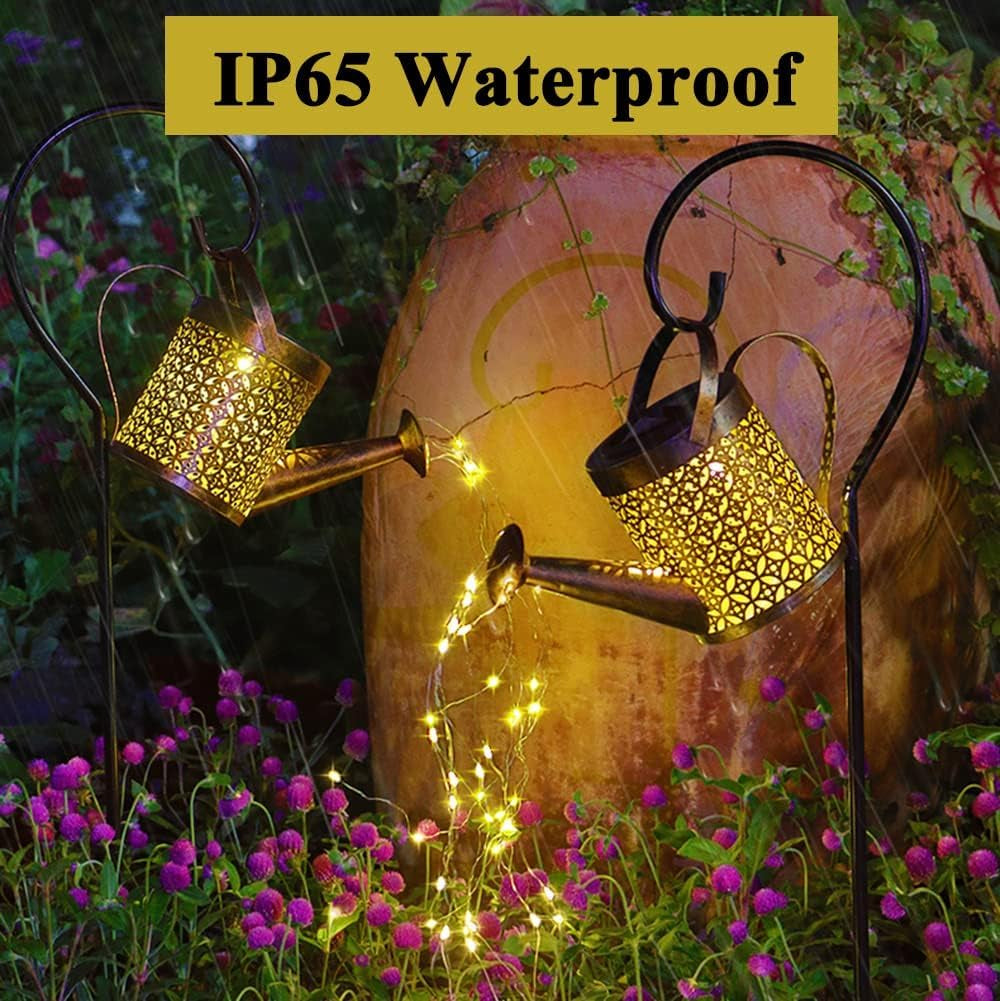 Solar Watering Can Light Garden Ornaments Lights LED Waterproof Solar Watering Can with Cascading Lights Gardening Lamps Garden Atmosphere Lighting Décor (Coins)