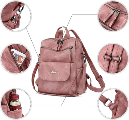 Women Backpack Waterproof Anti-Theft Lightweight PU Fashion Travel Multipurpose Convertible Purse Shoulder Bag Handbag Backpack