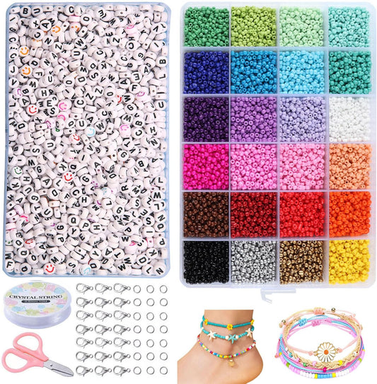 Friendship Bracelet Making Kit, 3Mm 8400Pcs+ Beads for Jewelry Making Kit - Glass Seed Beads and Letter Alphabet Beads - Arts & Crafts Kits for Birthday Gifts Girls