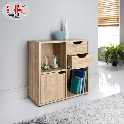 ® Cube Storage Unit 2 Cubes 2 Drawers Bookcase Wooden Storage Cabinets with Doors and Shelves Bookcases and Shelving Units Display Furniture Living Room Decor