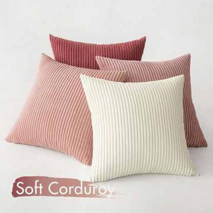 Corduroy Cushion Covers Soft Decorative Square Throw Pillow Covers for Spring Cushion Soft Pillowcase Striped Corduroy Cushion Covers Pack of Four for Home Decor Sofa 18X18 Inch Pink