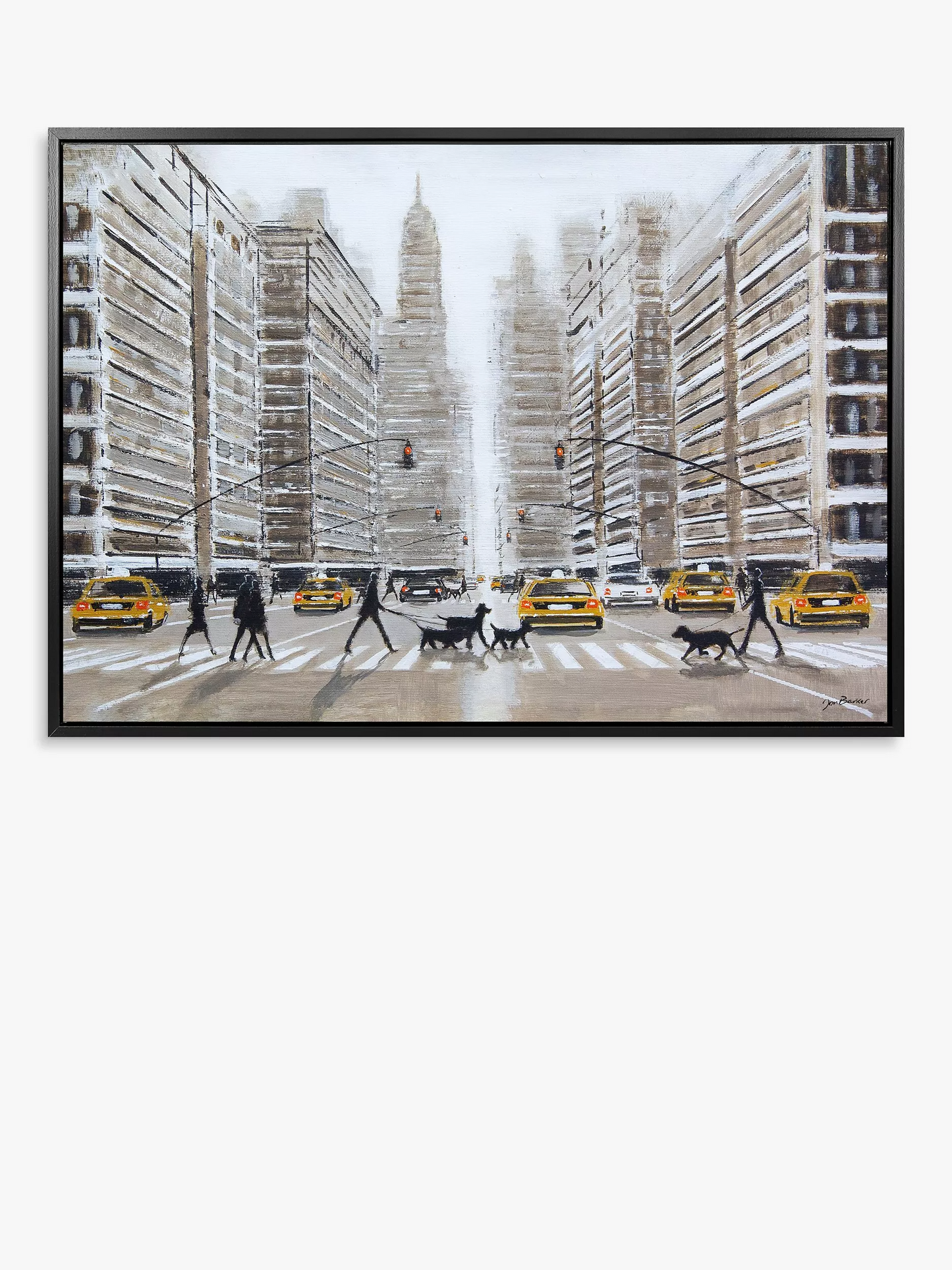 John Lewis Jon Barker 'Dog Walker Day' New York Framed Canvas Print, 70 x 100cm, Grey