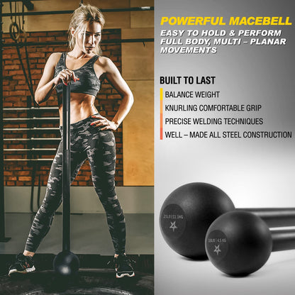 Alloy Steel Mace Macebell, Weighted Bar for Strength Training, Shoulder, Grips & Forearms Workouts - Gym Hammer with Multiple Size