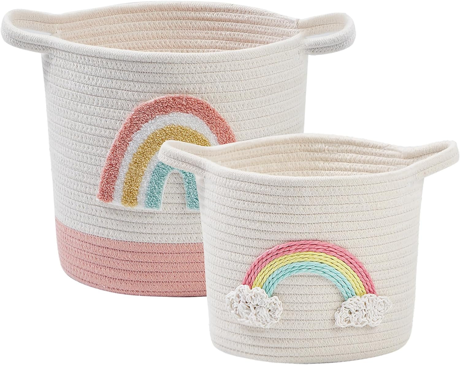 Storage Baskets, 2PCS Toy Basket, Gift Baskets Empty, Rainbow Basket, Woven Basket with Handles, Kids Storage Basket, Kids Small Storage Baskets