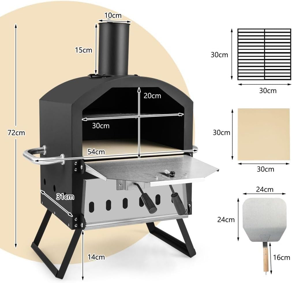 Outdoor Pizza Oven, 2 Tier Wood-Fired Pizza Maker with Waterproof Cover, Cooking Grill and Pizza Stone, Outdoor Garden Patio BBQ Pizza Cooker for Meat, Fish and Veg