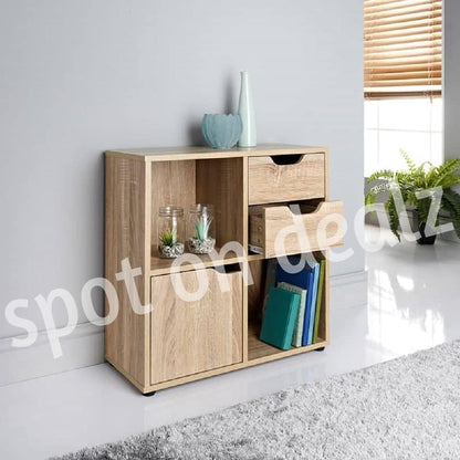 ® Cube Storage Unit 2 Cubes 2 Drawers Bookcase Wooden Storage Cabinets with Doors and Shelves Bookcases and Shelving Units Display Furniture Living Room Decor