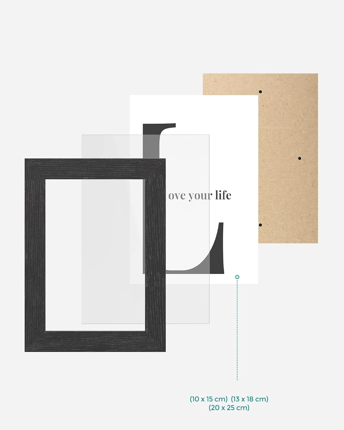 Set of 10 Picture Frames, Two 20 X 25 Cm (8 X 10 Inches), Four 13 X 18 Cm (5 X 7 Inches), Four 10 X 15 Cm (4 X 6 Inches), Plastic Front, MDF, Ink Black RPF310H