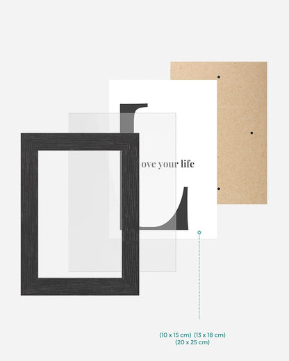 Set of 10 Picture Frames, Two 20 X 25 Cm (8 X 10 Inches), Four 13 X 18 Cm (5 X 7 Inches), Four 10 X 15 Cm (4 X 6 Inches), Plastic Front, MDF, Ink Black RPF310H