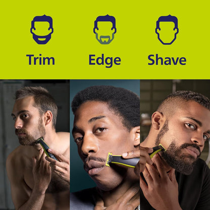 Oneblade Hybrid Stubble Trimmer & Shaver with 3 X Lengths & 1 Extra Blade Amazon Exclusive (UK 2-Pin Bathroom Plug) - QP2520/30, Lime Green/ Charcoal Grey