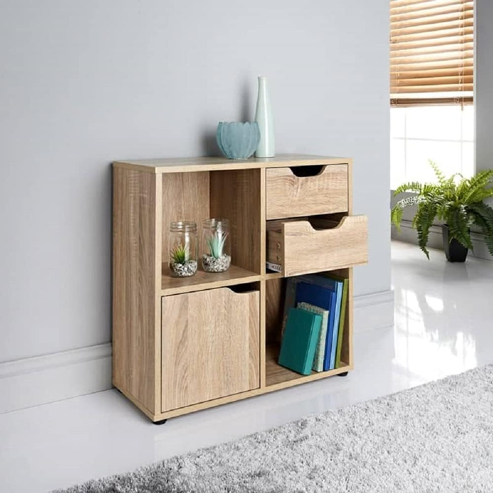 ® Cube Storage Unit 2 Cubes 2 Drawers Bookcase Wooden Storage Cabinets with Doors and Shelves Bookcases and Shelving Units Display Furniture Living Room Decor