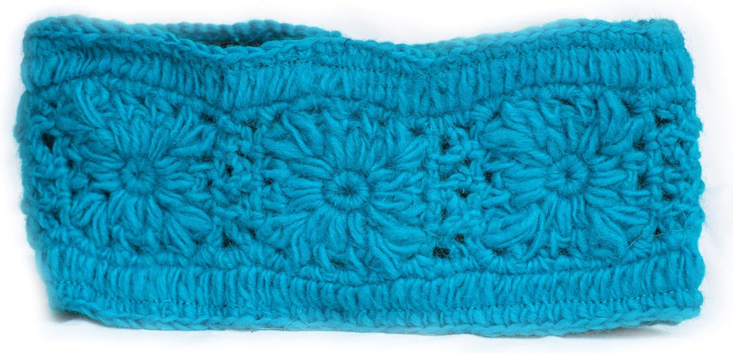 Women'S Knitted Headband, Winter Cosy Ear Warmer, Double Layered Wool Fleece Handmade Headband, Made in Nepal (Greenish Blue)