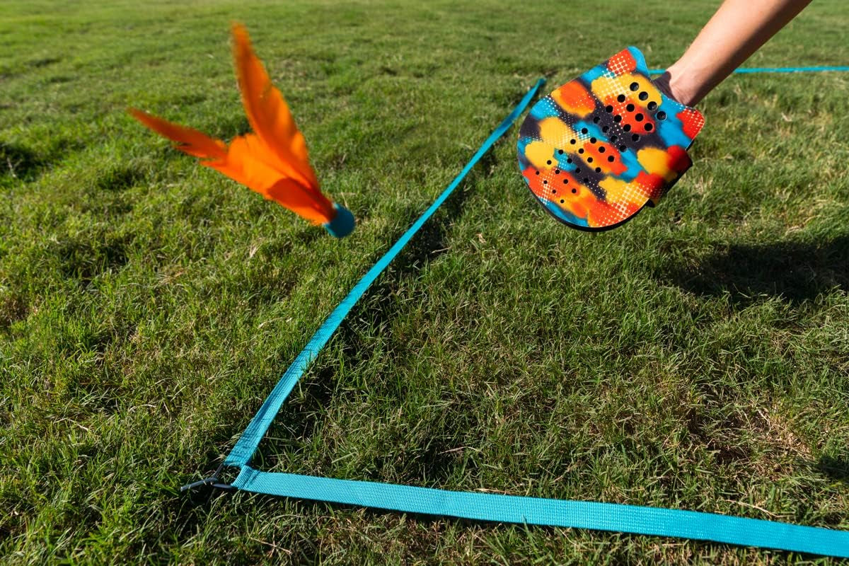 BATTLE BIRD - Rethink Your Paddle Game – Backyard Set Includes: 2 Wearable Paddles, 2 Small Birdies and a Easy Court to Set-Up with Stakes - Size 200 X 120 X 228 Mm