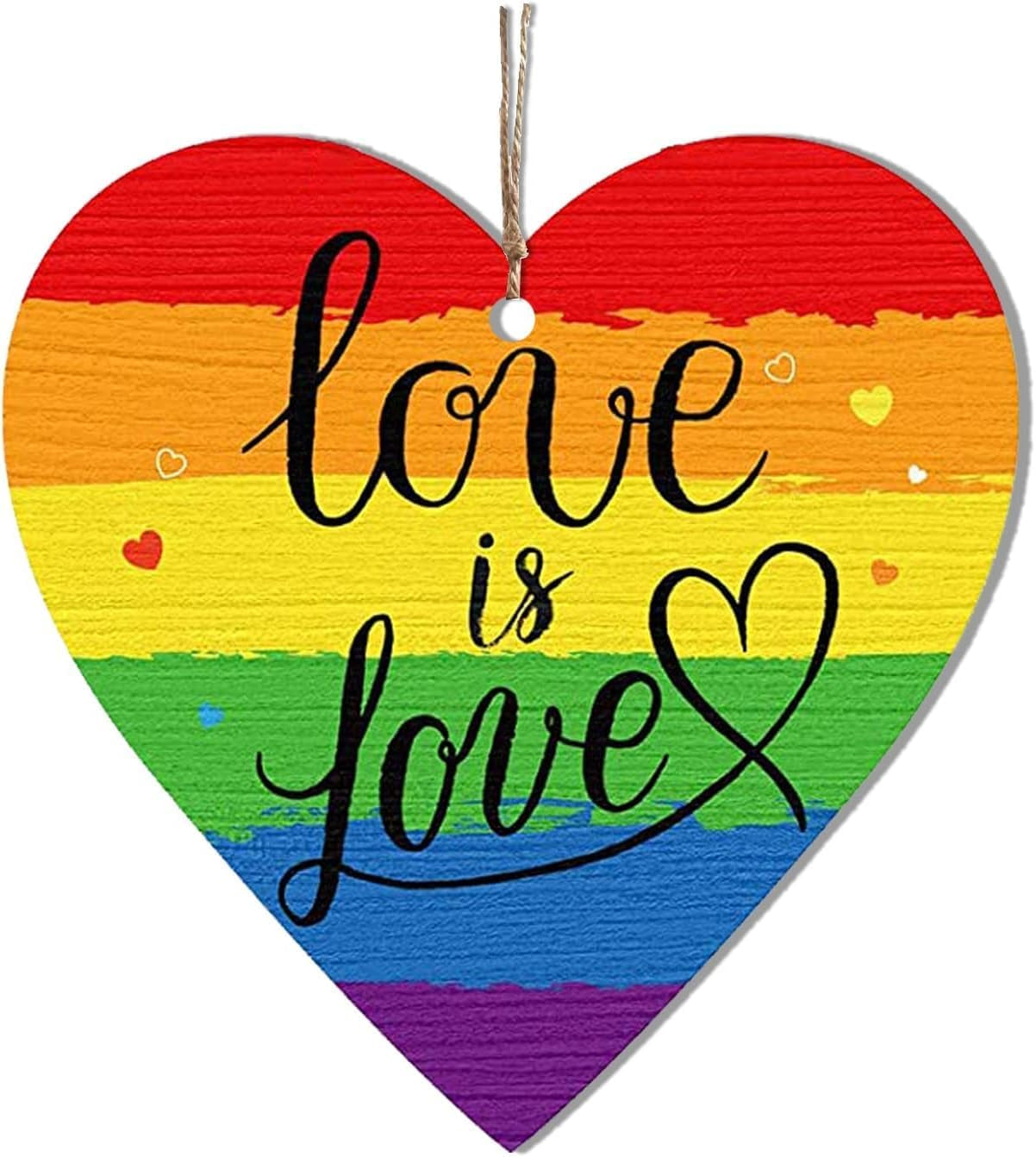 Pride Accessories Rainbow Signs Gifts-Pride Decorations Wooden Heart Hanging Plaque LGBTQ Accessories Love Is Love Cards Keepsake for Gay Pride March Celebration Events Bar Party Suppies