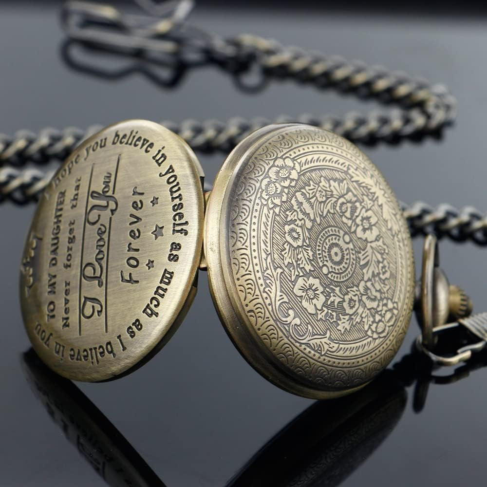 Engraved Pocket Watch to My Son/Grandson/Dad/Grandpa/Husband/Daughter I Love You Quartz Pocket Watches with Chain Best Gifts