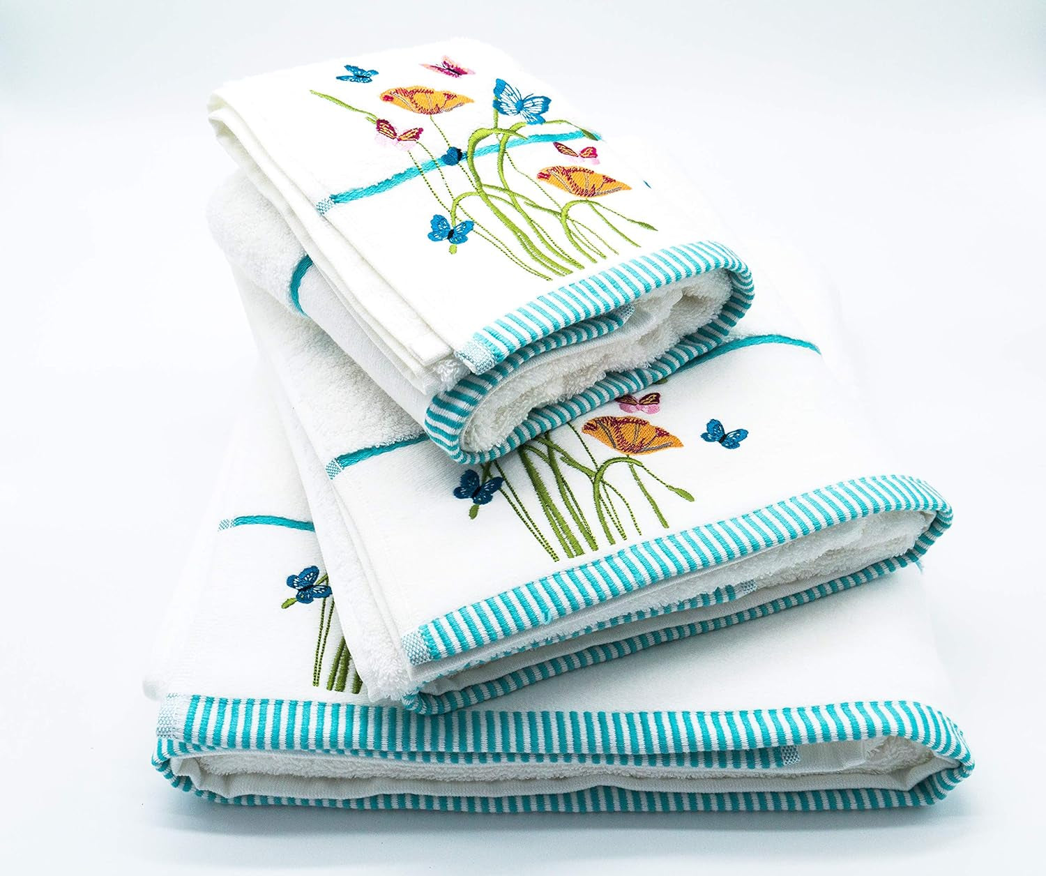 Floral & Butterfly Embroidered Towels (Pack of 2 Hand Towels)