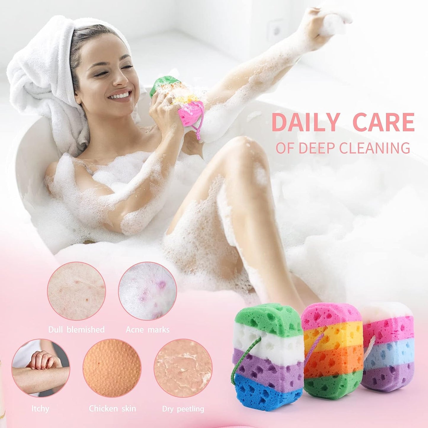 3 Pcs Exfoliating Bath Sponges for Shower, Sponge Loofah Soft Bathing for Body Wash Bathroom Vivid Colors Bathing Accessories…