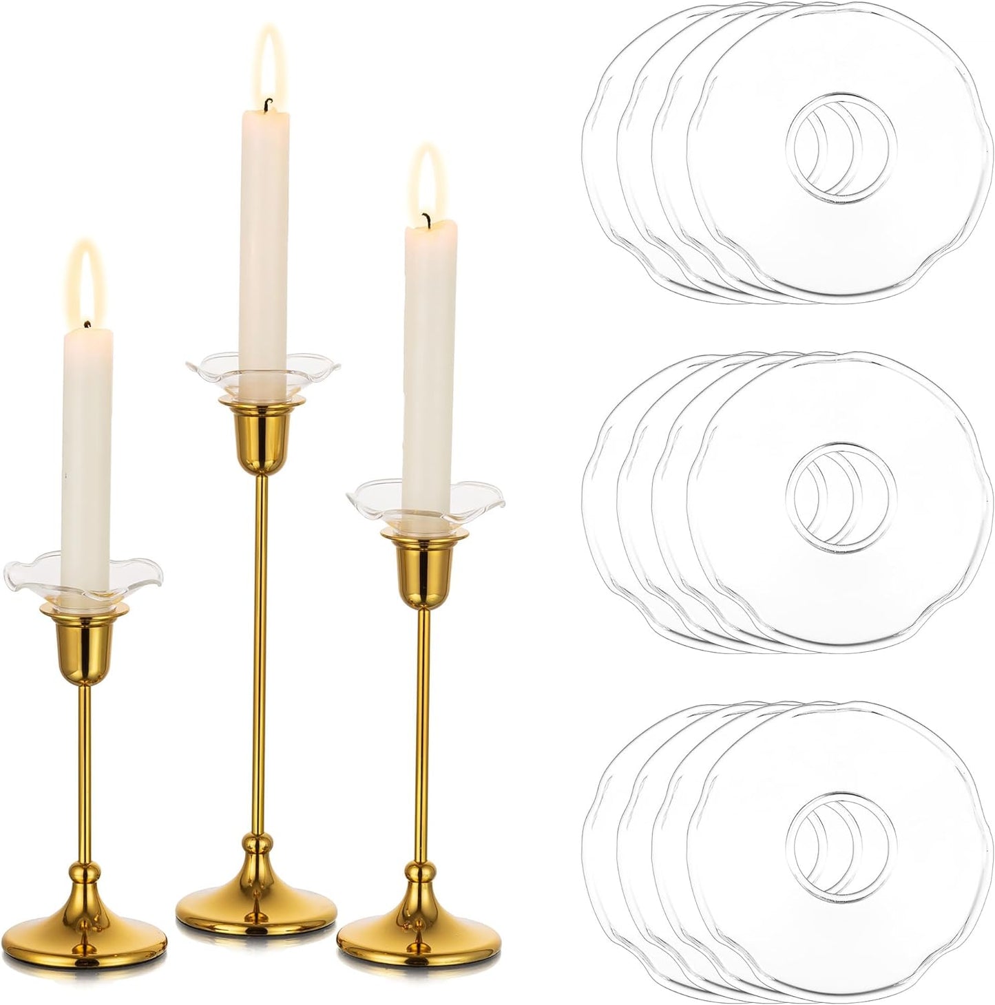 Bobeches of Candles & Holders, Clear Candle Drip Catcher for Glass Candle Stick Holder Set of 12, Unique Candle Ring for Candelabra Candle Holder, Bobeche Candle Holders for Living Room