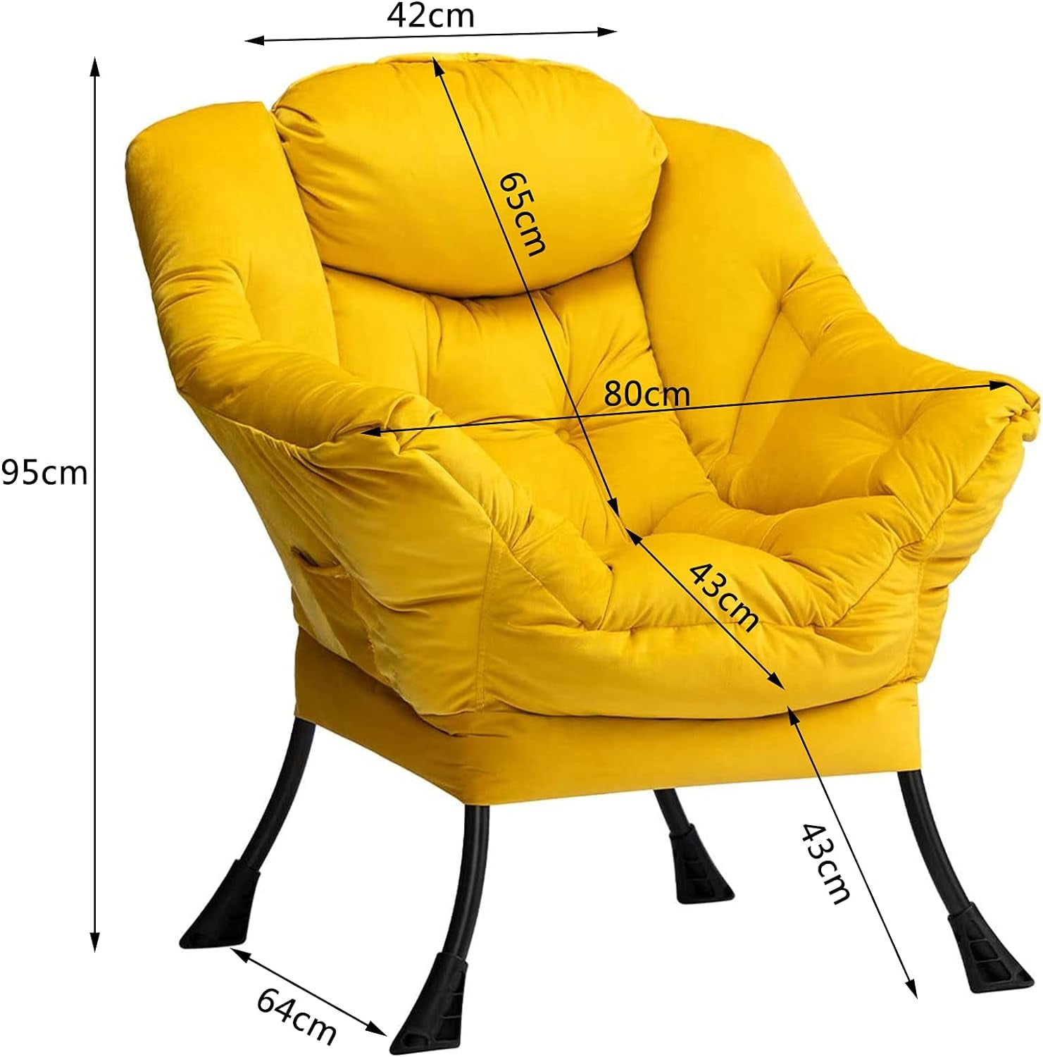 Armchair Accent Chair Lazy Chair Lounge Chair with Armrests Modern Velvet Fabric Leisure Sofa Chair with Steel Frame, Yellow