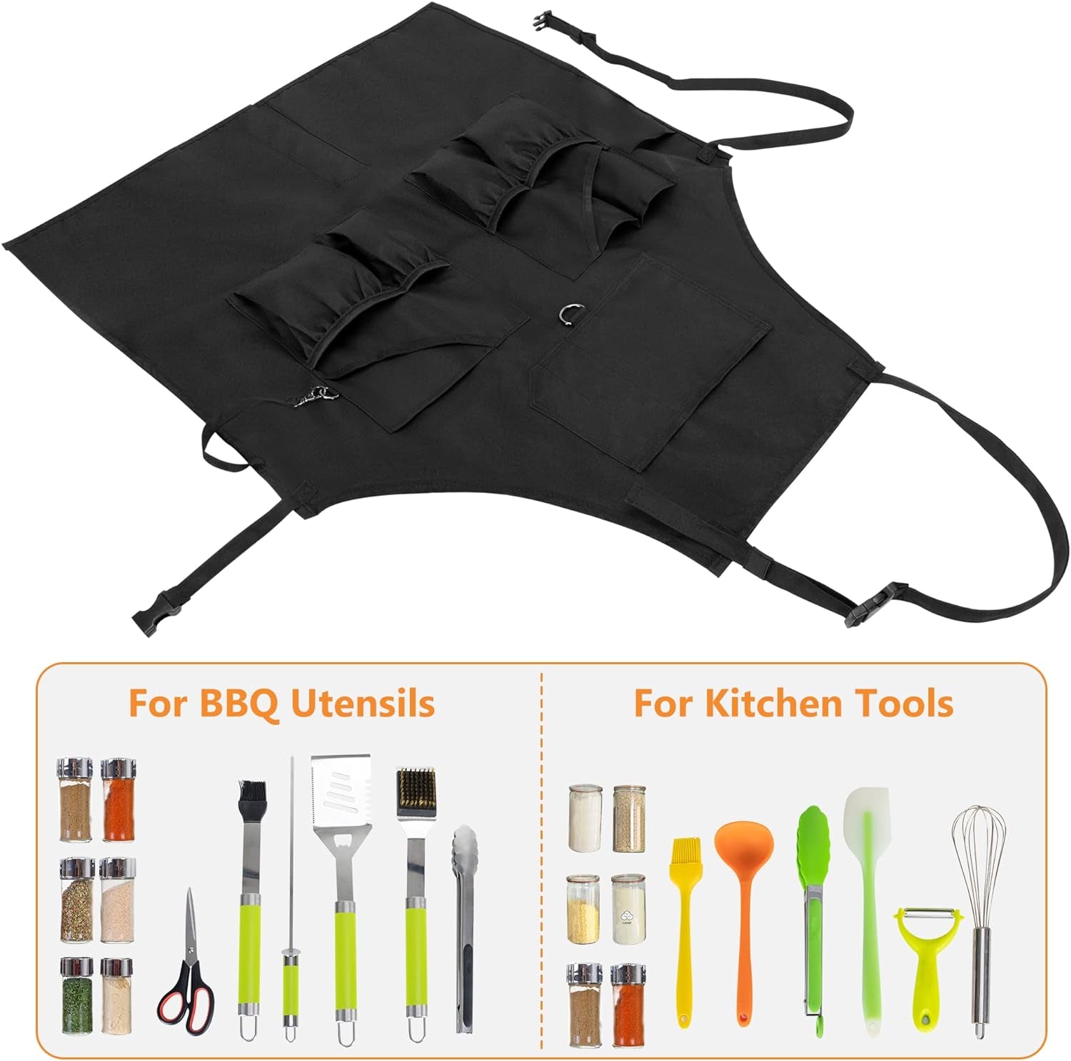 BBQ Grilling Apron, Cooking Aprons for Men with Pockets & Slit Hem, Kitchen Apron with Adjustable Neck & Waist Straps for Men & Women, Cooking Aprons for Chef, Painter, Carpenter (Apron Only)