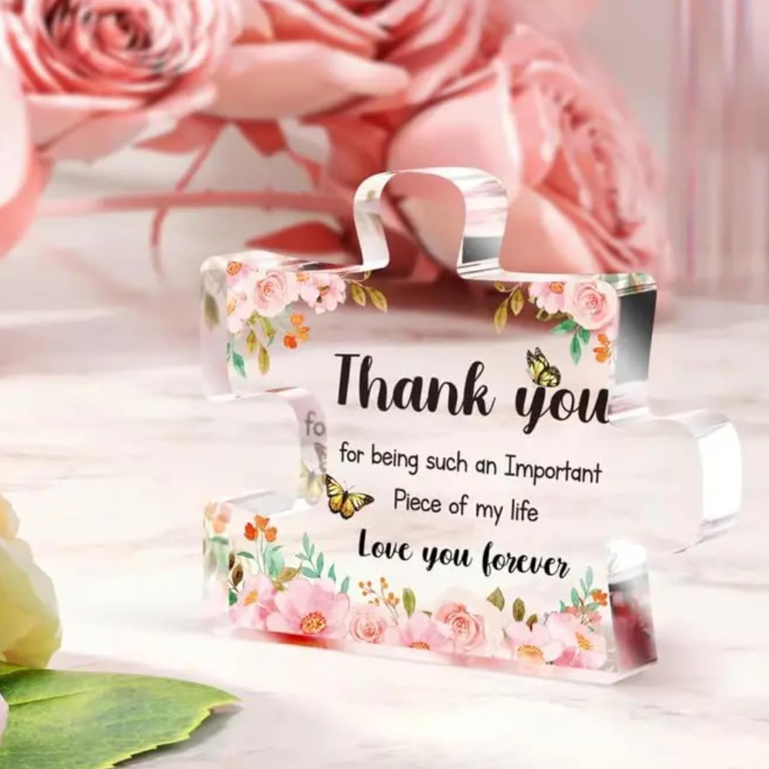 - Glass like Engraved Acrylic Block Novelty Puzzle - Shaped Plaque Block Puzzle Ornament Gift - Thankyou Present for Birthday, Anniversary, Etc (THANK YOU)