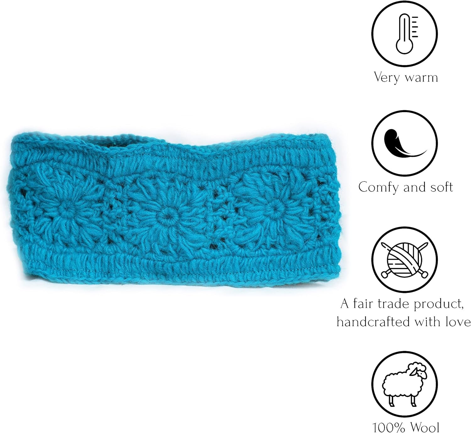 Women'S Knitted Headband, Winter Cosy Ear Warmer, Double Layered Wool Fleece Handmade Headband, Made in Nepal (Greenish Blue)