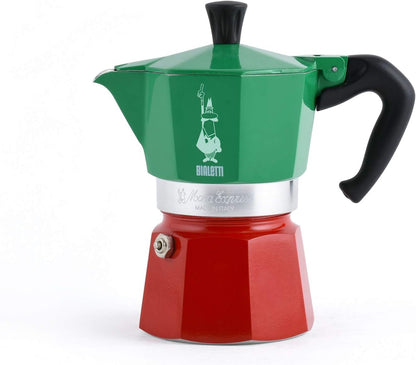 Moka Express Italia Collection (Tricolor), 3 Cup Coffee Maker, Aluminum, Green/Red