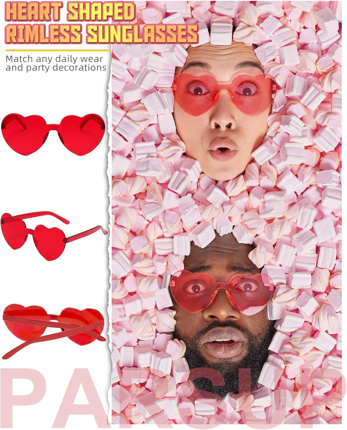 14 Pairs Heart Shaped Rimless Glasses Frameless Sunglasses Transparent Candy Colour Tinted Eyewear Bachelorette Party Favours Photo Booth Props,14 Colours