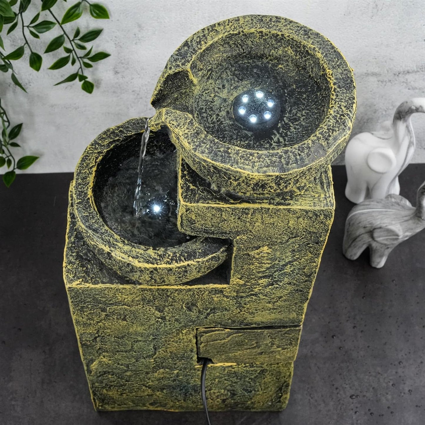 Garden Water Feature LED Fountain Indoor/Outdoor Cascading Freestanding Polyresin Garden Statue Lights & Water Decoration (4 Tier Fountain)