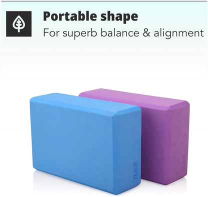 2 X Yoga Block High Density EVA Foam Brick Eco Friendly Purple Blue - Pilates Pillow - Meditation Cushions - Pilates Block - Foam Block - Yoga Equipment - Exercise Block - Pilates Brick