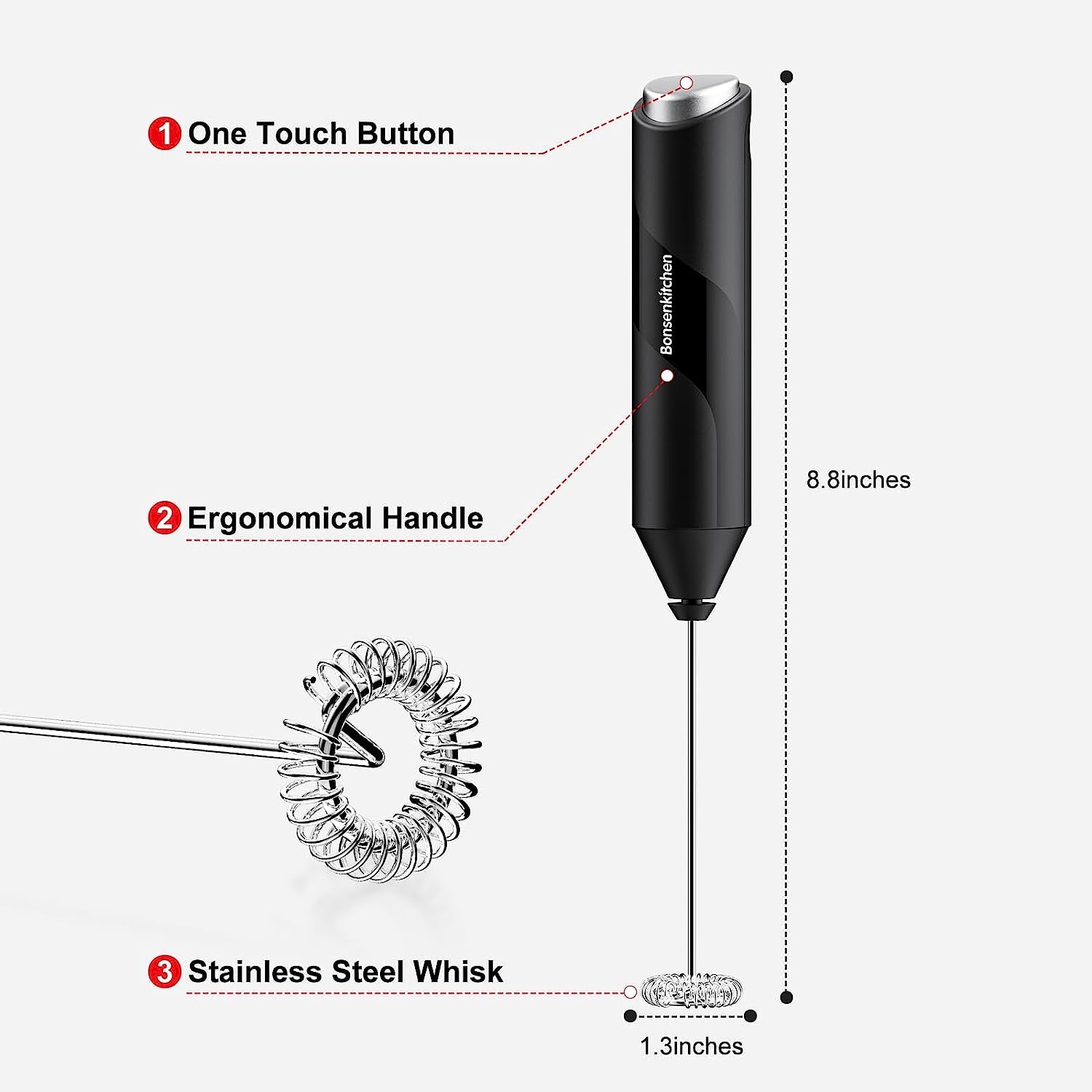 Milk Frother Handheld, Electric Milk Foam Maker with Stainless Steel Whisk, Hand Drink Mixer for Coffee, Lattes, Cappuccino, Matcha, Battery Operated, Electric Stirrer Coffee Mixer Wand