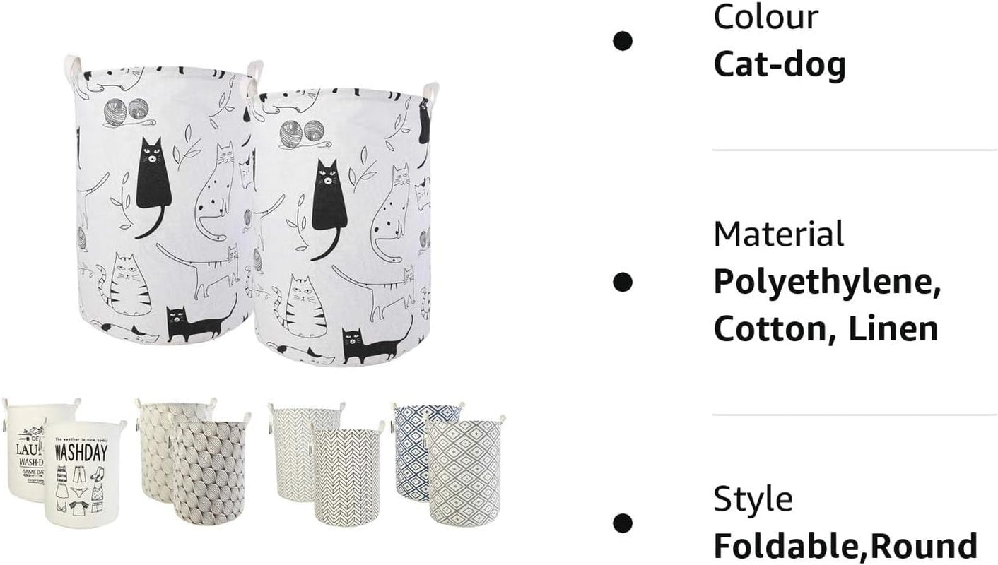 2Pcs 19.7" Laundry Hamper, Collapsible Storage Basket with Easy Carry Handles, Waterproof round Cotton Linen, for Baby Products, Toys, Bedroom Hamper