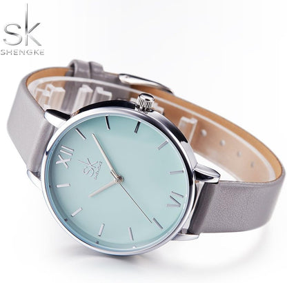 Creative Contrast Color Simplicity Women Watch Genuine Leather Elegant Women Watches Ladies Wristwatch