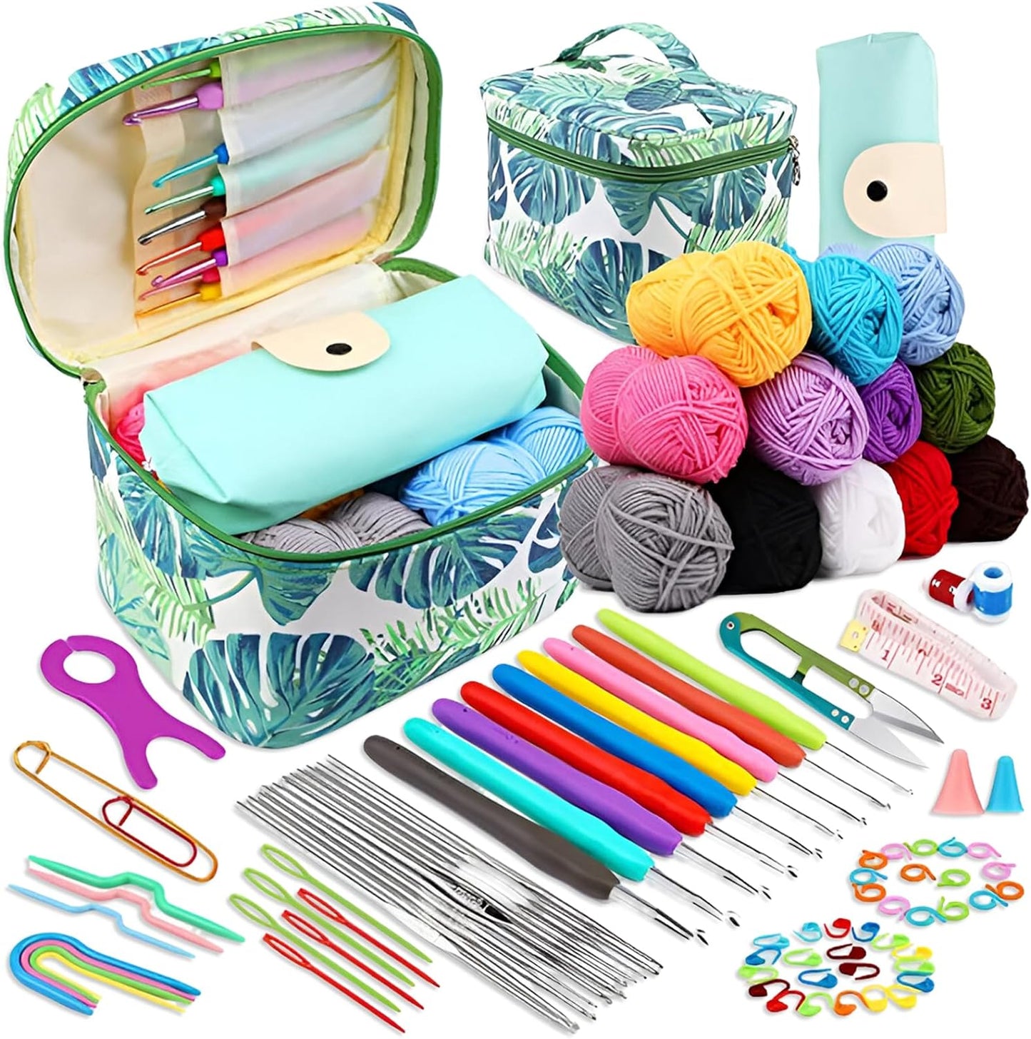 Crochet Starter Kit for Beginners Adults，Knitting Kit，Include Crochet Hooks, Wool, Storage Bag and Knitting Accessories, Crochet Hook Set,Knitting Accessories Storage Bag, Needles Crochet Starter Kit