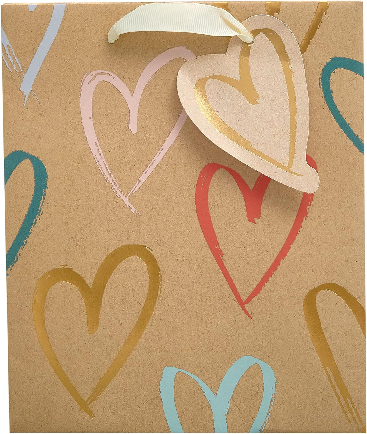 Medium Gift Bag for Her/Friend - for Birthdays, Thank You, Congratulations or Other Gifts - Kraft Hearts Design