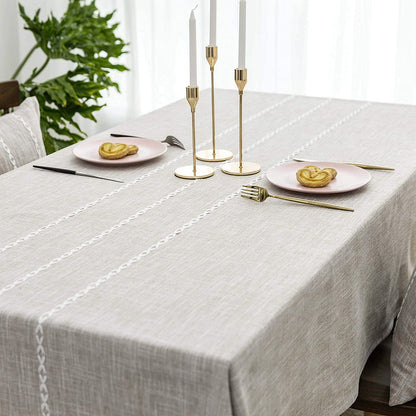 Square Tablecloth 132X132 CM, Heat-Resistant Heavy Duty Table Cloth, Stripe Faux Linen Table Cover for Kitchen Dinning Tabletop round Table(52 X 52Inch, Light Linen)