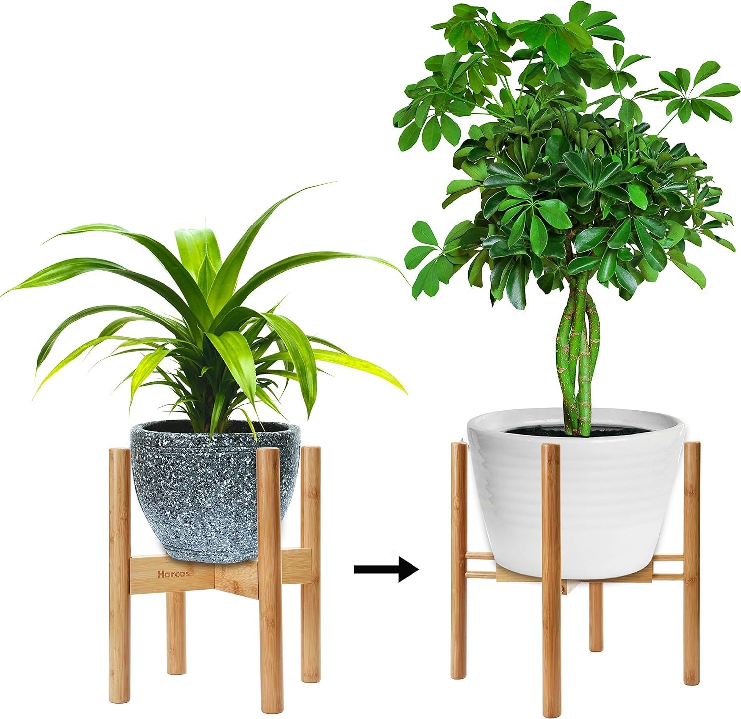 Plant Stands Indoor Adjustable Bamboo Wooden Plant Stand to Fit 22-32 Centimetre Pots. Beautiful Mid Century Design Home Accessory (Plant and Plant Pot Not Included). Pack of 1