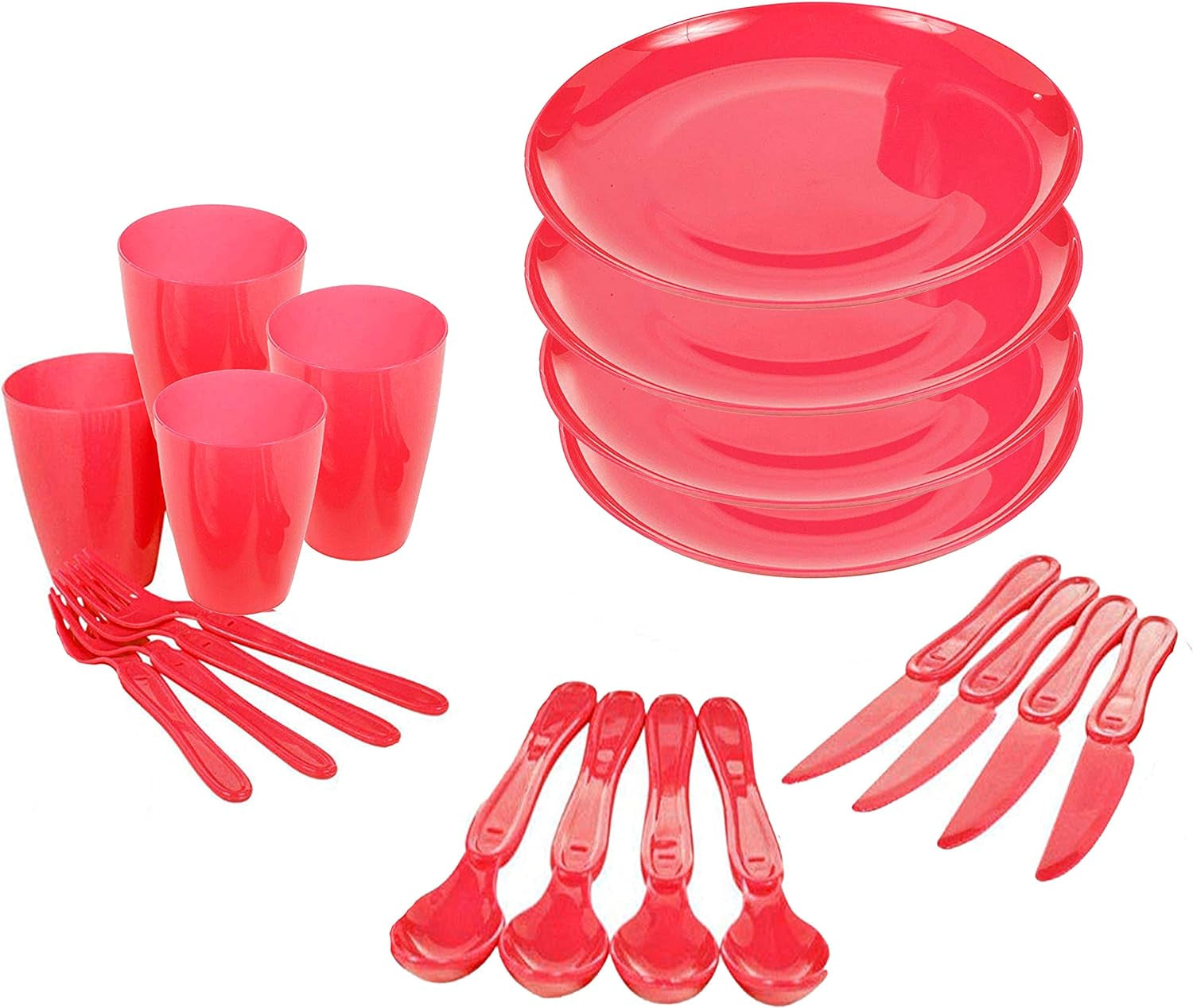 21 Piece Plastic Picnic Camping Party Dinner Plate Mug Cutlery Set Storage Box