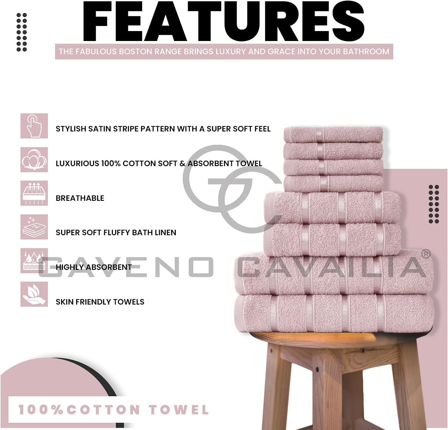 8 Piece Towel Bale Set - Egyptian Cotton | Face Towel | Hand Towel | Bath Towel | - Quick Dry & Highly Absorbent Towels Blush Pink - Washable Towels for Bathroom