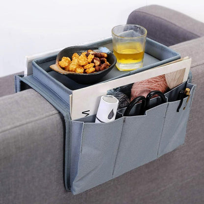 Sofa Candy Organizer with Tray Sofa Armrest Organizer with Cup Holder Couch Armchair TV Remote Caddy Sofa Storage Bag for Phone Tablet Book Magazines DVD Eyeglasses Drinker Snacks Holder Pouch Pocket