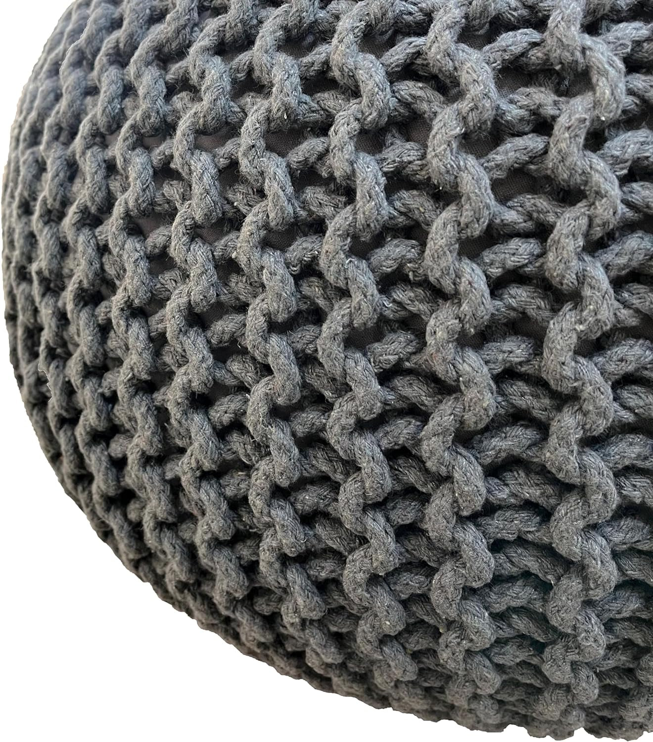 Large 100% Cotton Chunky Knitted round Pouffe Handmade Bean Filled Home Living Room Children Foot Stool Ottoman (Charcoal)