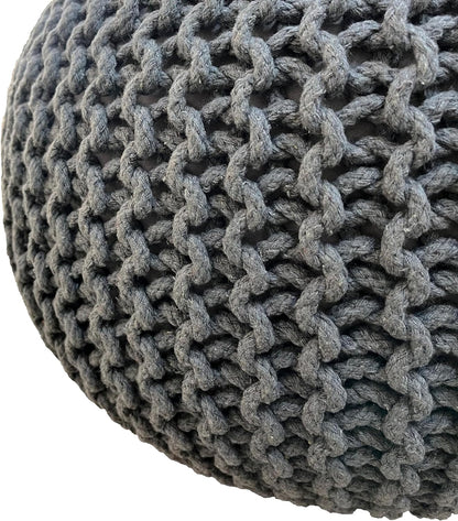 Large 100% Cotton Chunky Knitted round Pouffe Handmade Bean Filled Home Living Room Children Foot Stool Ottoman (Charcoal)