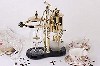 Belgian/Belgium Family Balance Siphon/Syphon Coffee Maker. Elegant Double Ridged Fulcrum with Tee Handle (Classic Gold)