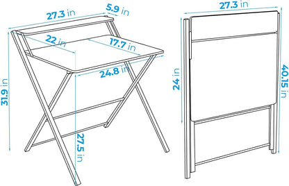 Folding Desk No Assembly Required Small Size,Computer Desk with 2-Tier Shelf Laptop Foldable Table for Small Spaces, Brown