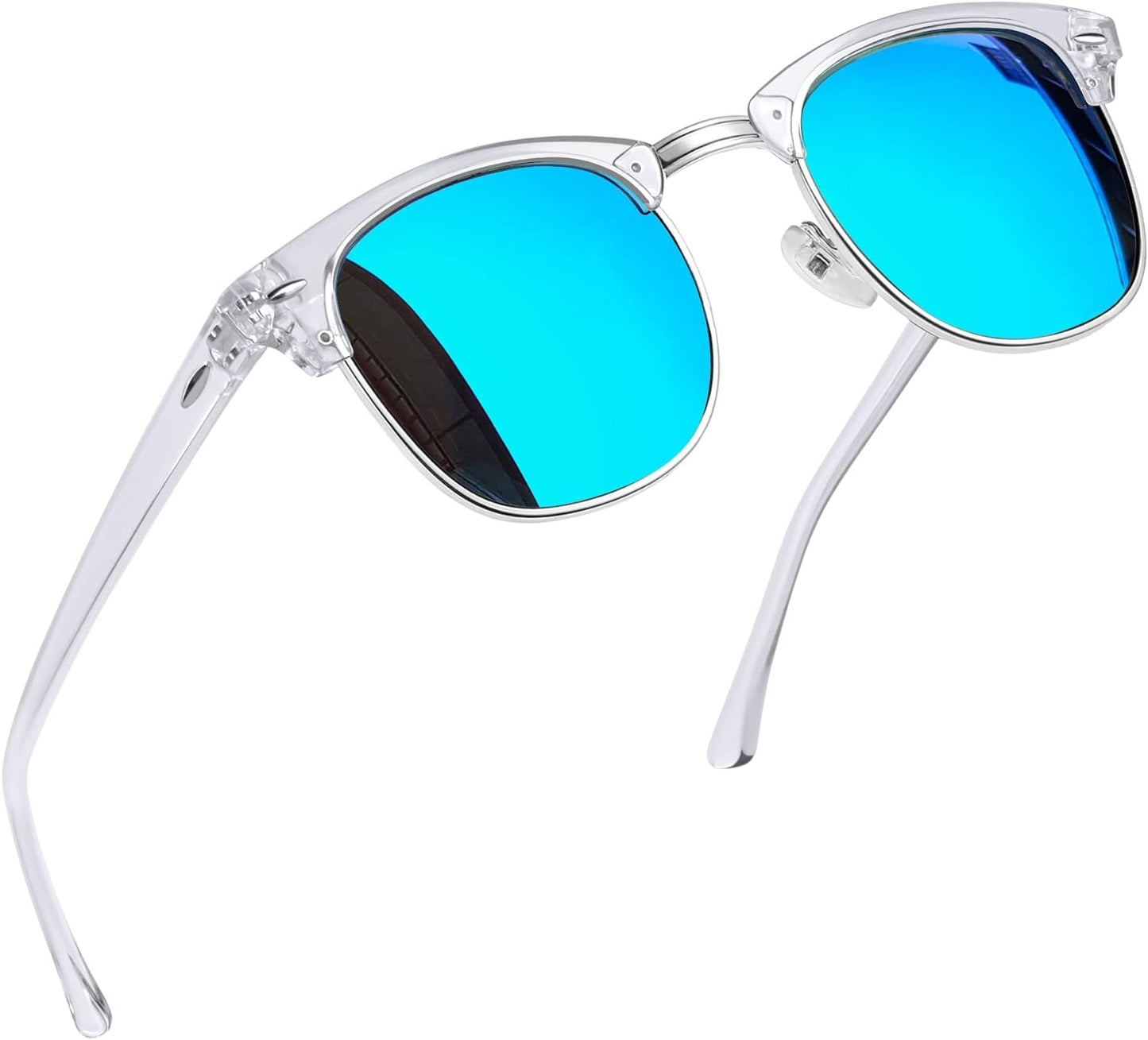 Semi-Rimless Polarised Sunglasses Man - UV400 Protection Retro Half Frame Sunglasses Unisex Polarized Mens Womens Sunglasses